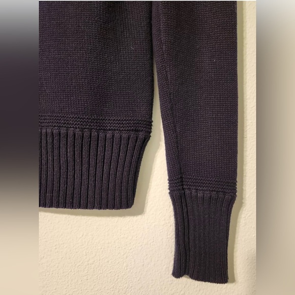 LRL Ralph Lauren Navy 100% Cotton Gold Buckle Wide Collar Pullover Sweater Sz XS - Picture 3 of 12